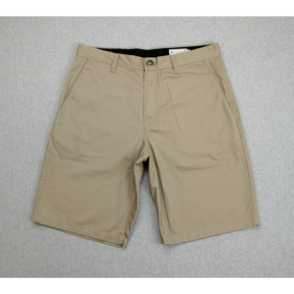Volcom Shorts Mens 34 Beige Chino Flat Front True To This 11" Inseam - Picture 1 of 7